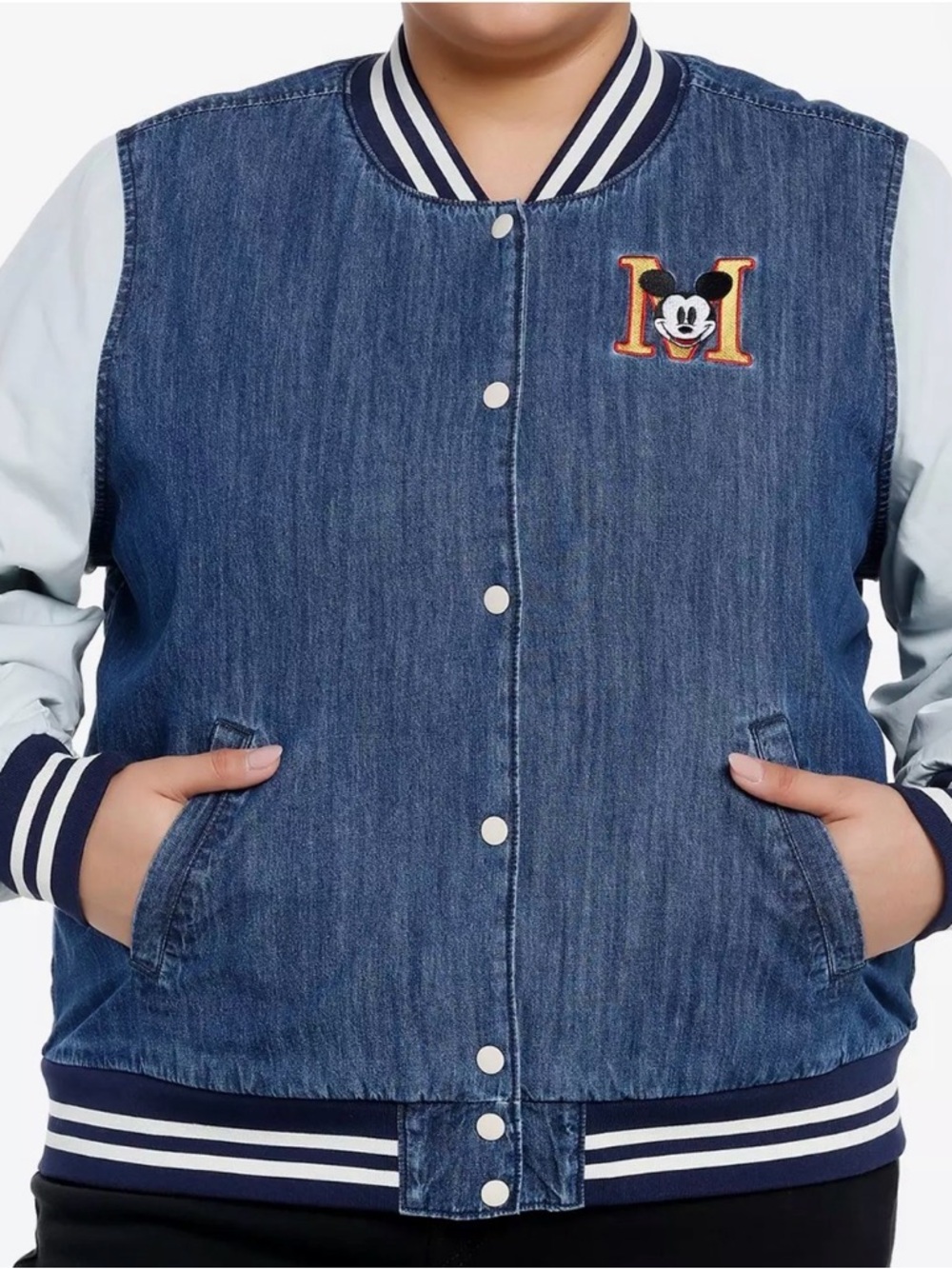 Disney Mickey Mouse And Friends Denim Varsity Jacket Plus Size
